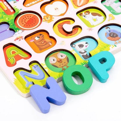 6-in-1 Wooden Magnetic Puzzles for Toddlers, Educational Toy Set, Alphabet Learning, Shape Sorting, Number Sorting, Math Stacking Blocks, Fishing Game for Kids